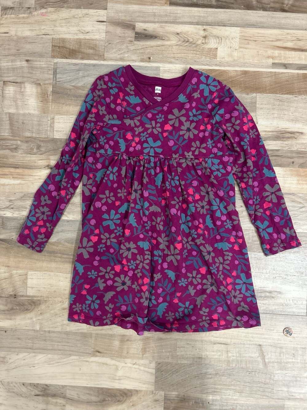 Tea Collection Girls Purple Floral Long Sleeve Crossover Dress Size 7